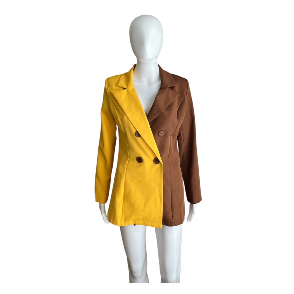 Touch Me Two-Tone Yellow and Brown Women's Blazer Size S